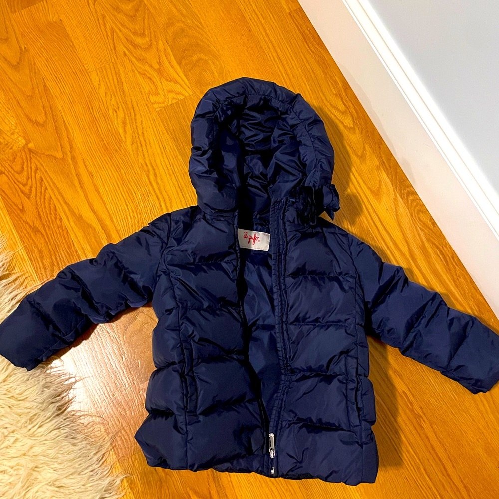 Navy blue il gufo girls’ down coat- like new!